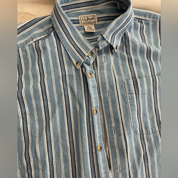Vintage L.L. Bean Indigo Dad Work Shirt Denim Dobby Workwear Men's Large Tall - Picture 3 of 7